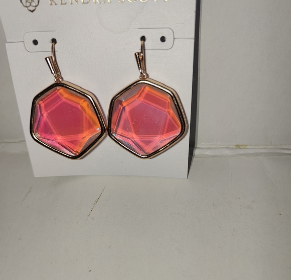 Authentic NWT Kendra Scott Drop Frame Iridescent Stone Earrings - Picture 6 of 14